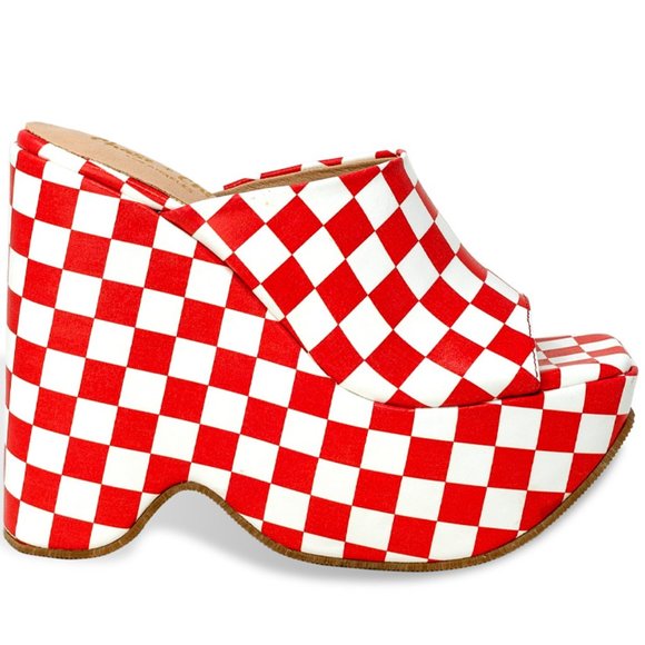 Chase + Chloe Shoes - Women’s Chunky Flatform Wedge Slide Heel Checkered Sandal